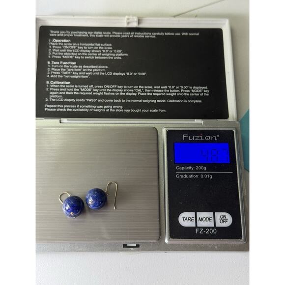 CU 14K Yellow Gold Hook Pierced Earrings Lapis Lazuli Round Drop Stone - Picture 8 of 10